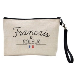 Pochette Trousse à crayons et maquillage lin imprimé citation Français et râleur