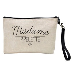 Pochette Trousse à crayons et maquillage lin imprimé citation Madame pipelette