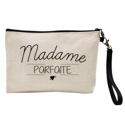 Pochette Trousse à crayons et maquillage lin imprimé citation Madame parfaite