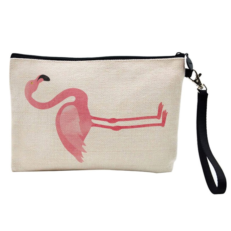 Pochette Trousse à crayons et maquillage lin imprimé citation illustration flamant rose