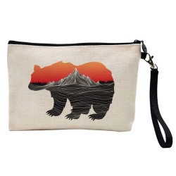 Pochette Trousse à crayons et maquillage lin imprimé citation illustration Ours