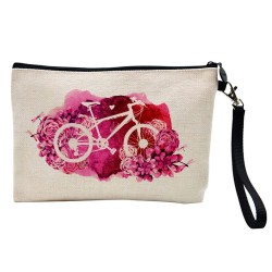 Pochette Trousse à crayons et maquillage lin imprimé citation illustration Vélo
