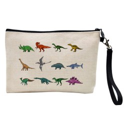Pochette Trousse à crayons et maquillage lin imprimé citation illustration Dinosaure
