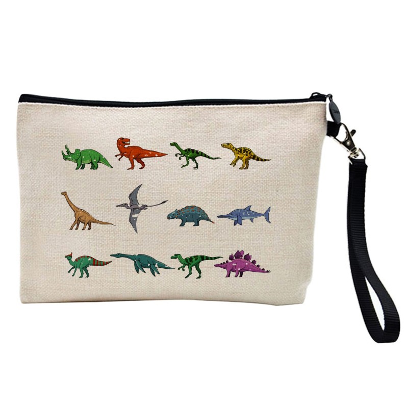 Pochette Trousse à crayons et maquillage lin imprimé citation illustration Dinosaure