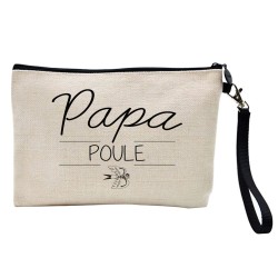 Pochette Trousse à crayons et maquillage lin imprimé citation illustration Papa poule