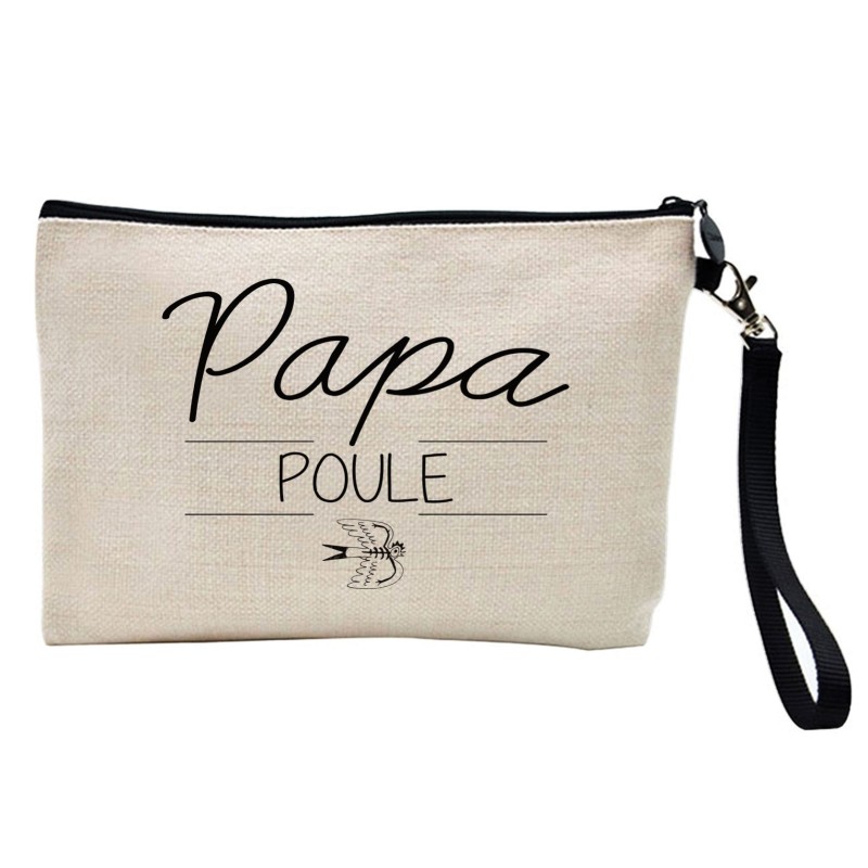 Pochette Trousse à crayons et maquillage lin imprimé citation illustration Papa poule