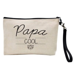 Pochette Trousse à crayons et maquillage lin imprimé citation illustration Papa cool