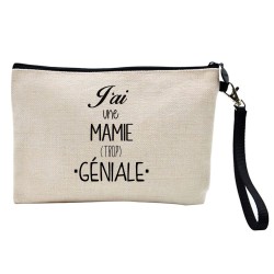 Pochette Trousse à crayons et maquillage lin imprimé citation illustration J'ai une mamie trop géniale