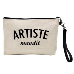 Pochette Trousse à crayons et maquillage lin imprimé citation illustration Artiste maudit