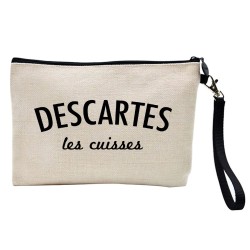 Pochette Trousse à crayons et maquillage lin imprimé citation illustration Descartes les cuisses