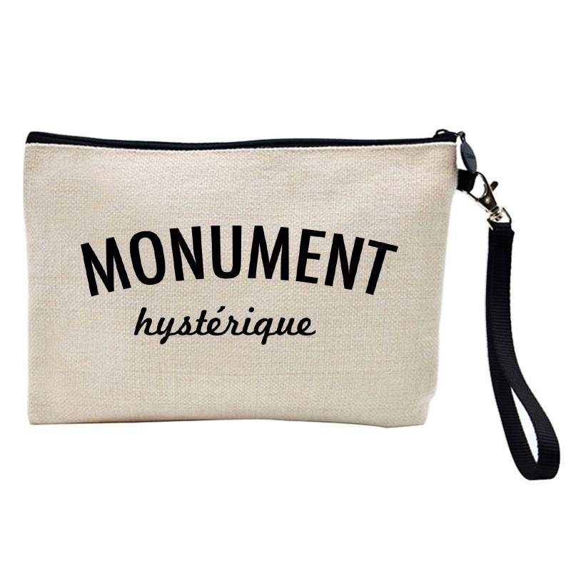 Pochette Trousse à crayons et maquillage lin imprimé citation illustration Monument hysterique