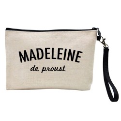 Pochette Trousse à crayons et maquillage lin imprimé citation illustration Madeleine de proust