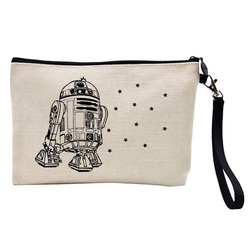 Pochette Trousse à crayons et maquillage lin imprimé citation illustration cinéma robot
