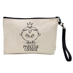 Pochette Trousse à crayons et maquillage lin imprimé citation illustration princesse Conasse