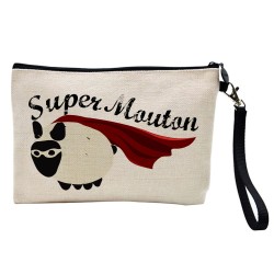 Pochette Trousse à crayons et maquillage lin imprimé citation illustration Super mouton