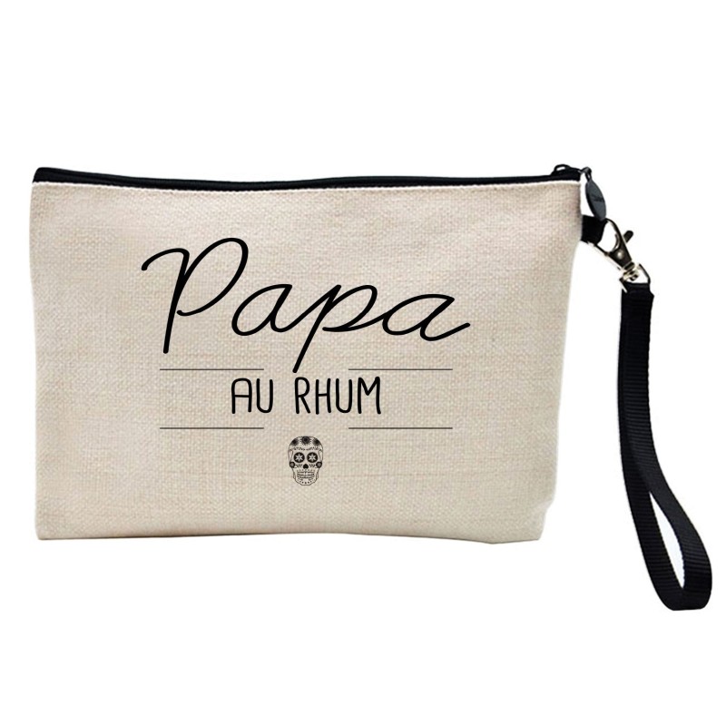 Pochette Trousse à crayons et maquillage lin imprimé citation illustration Papa au rhum