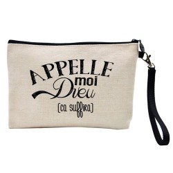Pochette Trousse à crayons et maquillage lin imprimé citation illustration Appelle moi dieu ca suffira