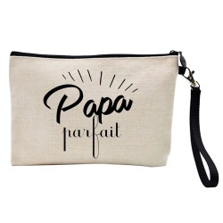 Pochette Trousse à crayons et maquillage lin imprimé citation illustration fête des pères Papa parfait