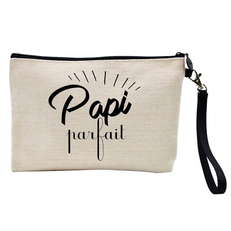 Pochette Trousse à crayons et maquillage lin imprimé citation illustration  Papi parfait