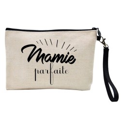 Pochette Trousse à crayons et maquillage lin imprimé citation illustration Mamie parfaite