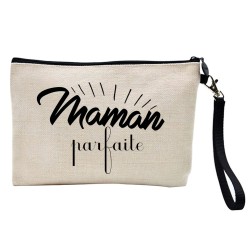 Pochette Trousse à crayons et maquillage lin imprimé citation illustration Maman parfaite
