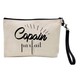 Pochette Trousse à crayons et maquillage lin imprimé citation illustration Copain parfait