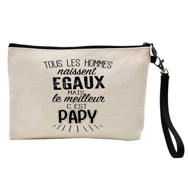 Pochette Trousse à crayons et maquillage lin imprimé citation illustration Le meilleur c'est papy