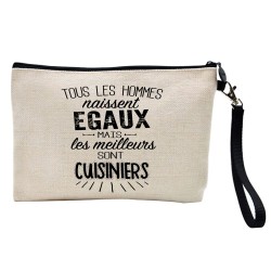 Pochette Trousse à crayons et maquillage lin imprimé citation illustration Les meilleurs sont cuisiniers