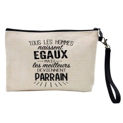 Pochette Trousse à crayons et maquillage lin imprimé citation illustration Les meilleurs deviennent parrain
