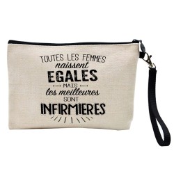 Pochette Trousse à crayons et maquillage lin imprimé citation illustration Les meilleures sont infirmieres
