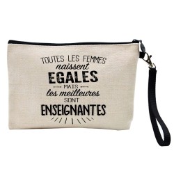 Pochette Trousse à crayons et maquillage lin imprimé citation illustration Les meilleures sont enseignantes