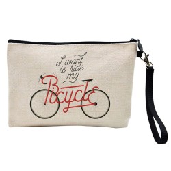 Pochette Trousse à crayons et maquillage lin imprimé citation illustration vélo cyslisme