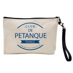 Pochette Trousse à crayons et maquillage lin imprimé citation illustration sport club petanque