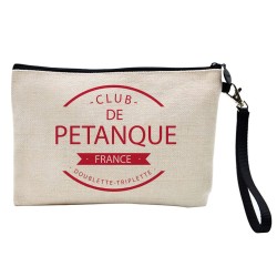 Pochette Trousse à crayons et maquillage lin imprimé citation illustration sport club petanque
