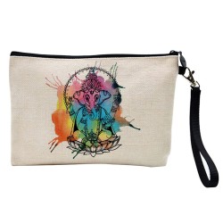 Pochette Trousse à crayons et maquillage lin imprimé citation illustration zen elephant sacré inde