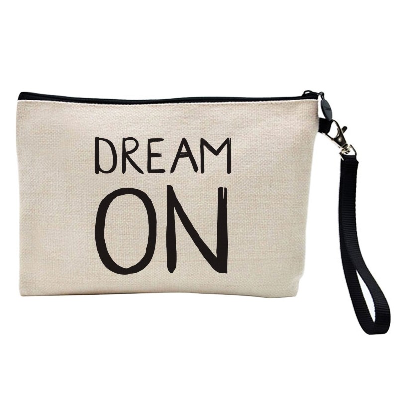 Pochette Trousse à crayons et maquillage lin imprimé citation Dream on