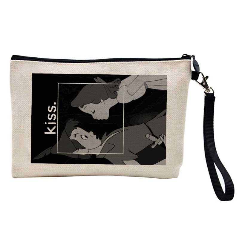 Pochette Trousse à crayons et maquillage lin imprimé citation film animation kiss