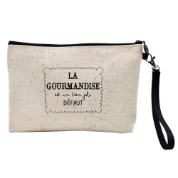 Pochette Trousse à crayons et maquillage lin imprimé citation la gourmandise est un bien joli defaut