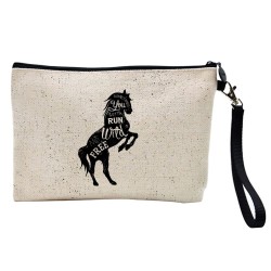 Pochette Trousse à crayons et maquillage lin imprimé citation cheval