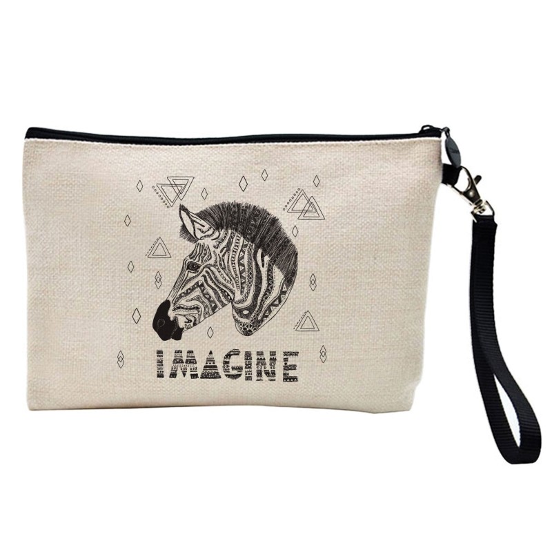 Pochette Trousse à crayons et maquillage lin imprimé citation zèbre