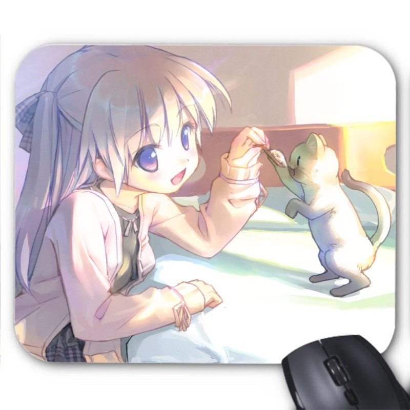 Tapis de souris imprimé geek anime manga fille chaton