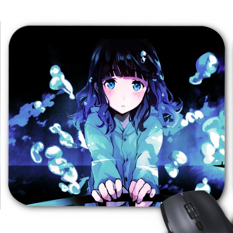 Tapis de souris imprimé geek anime manga fille bleu