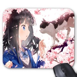 Tapis de souris imprimé geek anime manga fille fleurs chat