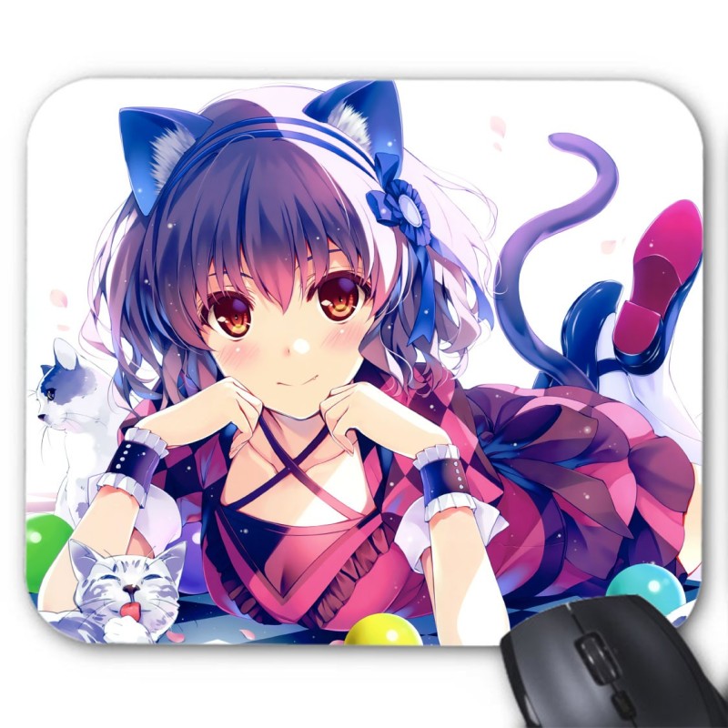 Tapis de souris imprimé geek anime manga fille chat