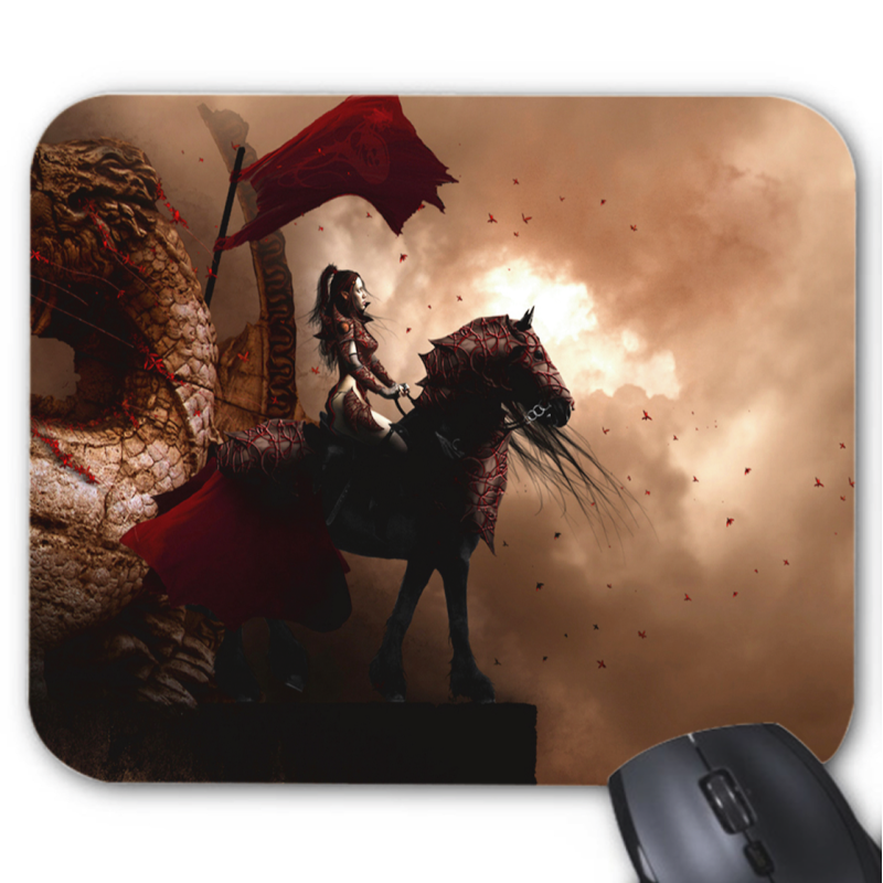 Tapis de souris imprimé Geek Anime Fantaisie guerrière cheval