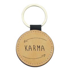 Porte-clefs cuir végan marron imprimé Karma