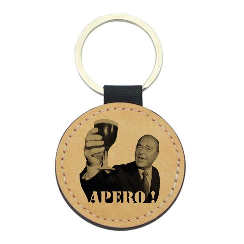 Porte-clefs cuir végan marron imprimé Karma