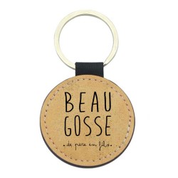 Porte-clefs cuir végan marron - Cadeau - imprimé Fête des pères Beau gosse de père en fils