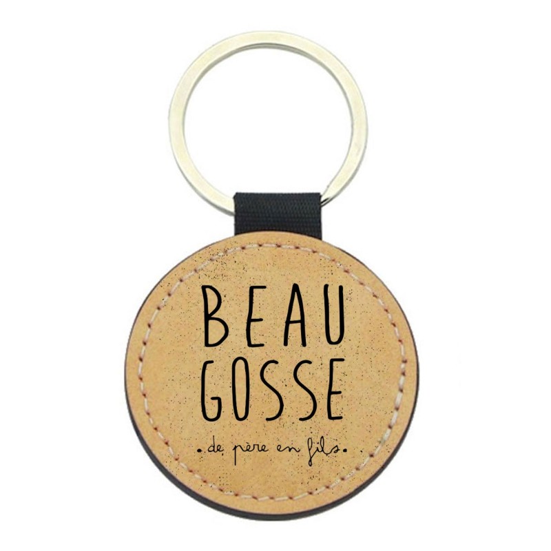Porte-clefs cuir végan marron - Cadeau - imprimé Fête des pères Beau gosse de père en fils