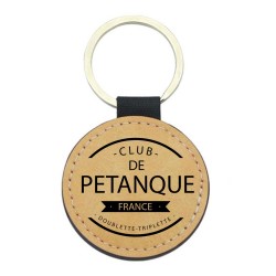 Porte-clés cuir végan marron - Cadeau - imprimé Club pétanque ref 133